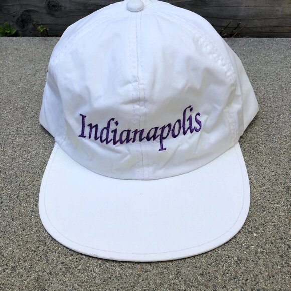 80s HIPORA KOLON Indianapolis Snapback Hat 100% Nylon White Retro Purple Cap NWT - Picture 1 of 6